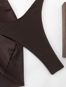 Bộ bikini nữ màu nâu đậm trơn, gợi cảm, có dây buộc phía sau, thích hợp cho kỳ nghỉ biển. - màu nâu - Xem 5