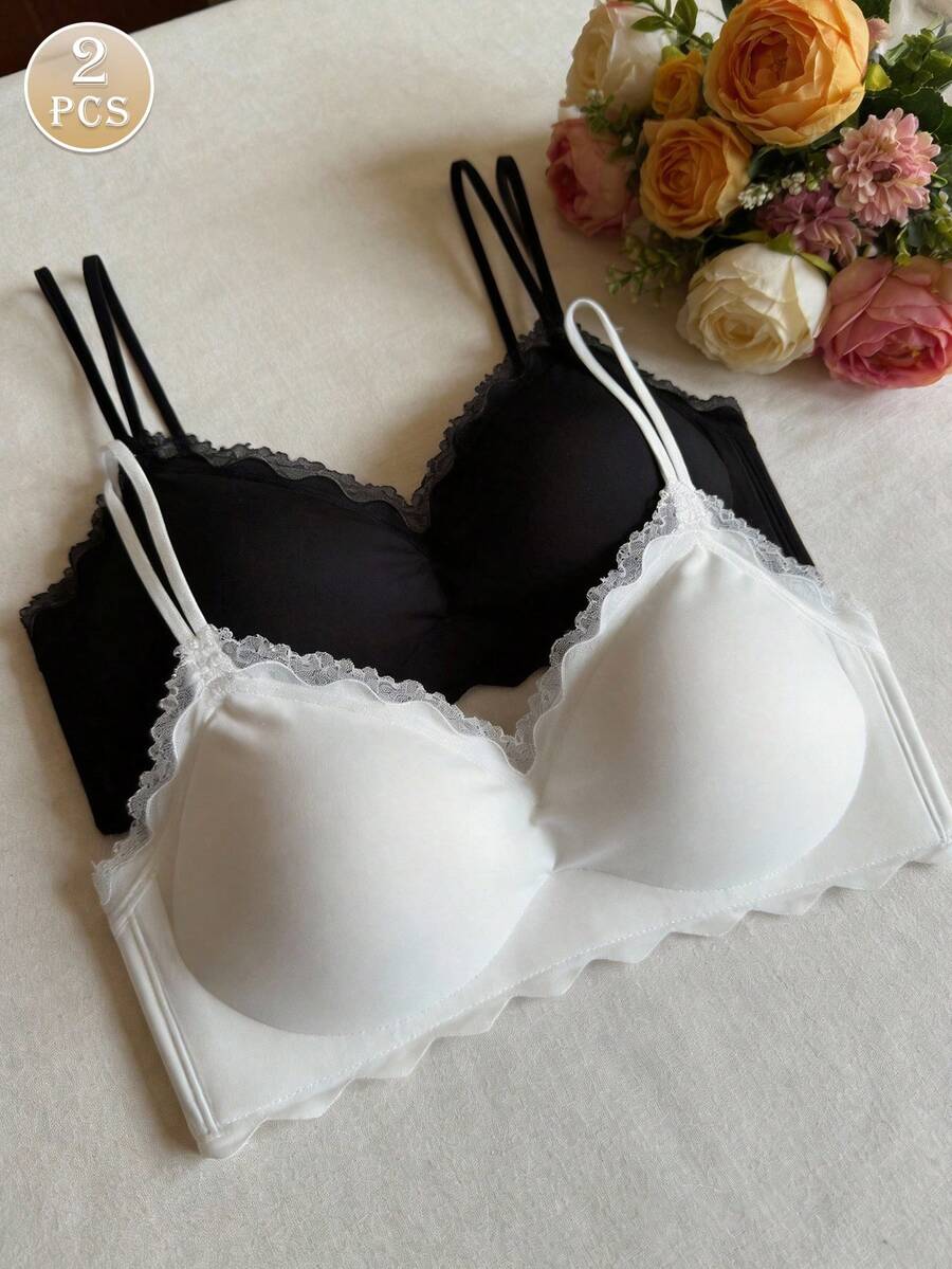 2pcs/Set Bra Wanita Seksi dengan Motif Renda, Nyaman & Modis, Bisa Dipakai dengan Berbagai Cara, Bra Camisole - MultiWarna - View 1