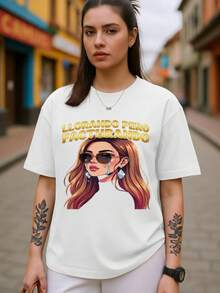 2026 Camisetas de mujer de algodón | Estampado Llorando Pero Facturando de inspiración cultura mexicana | Camiseta cómoda para actividades diarias  Camiseta de manga corta transpirable para mujer 2026 | Diseño de mujer llorando pero facturando estilo mexicano | Playeras de moda urbana | - Blanco - Ver 8