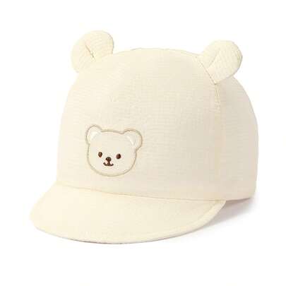 TUTUYA Gorra de béisbol para bebé de 0 a 12 meses, gorra de pico suave y cómoda para bebés, gorra de sol ajustable con bordado de oso lindo en beige para niños