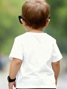 Disney White Background Mickey Mouse Dynamic Jumping Letter M Print Baby Short Sleeve T-Shirt - Playful Casual Top - 白色 - 查看 2