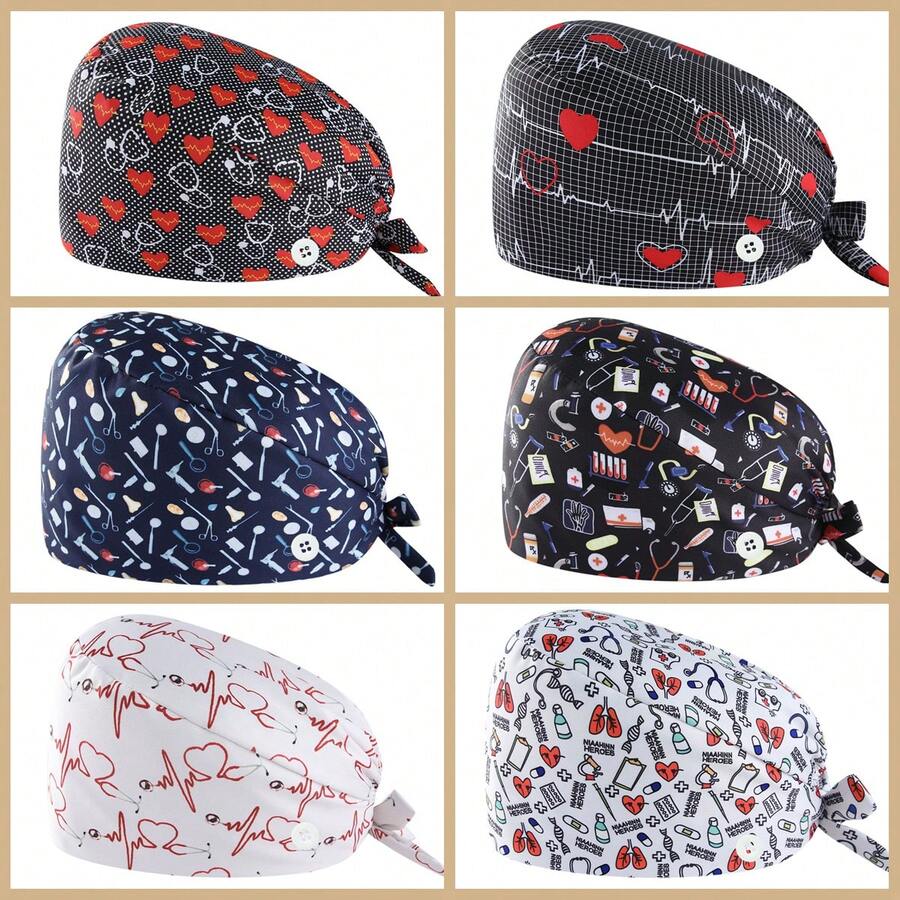 1pc Fashionable Printed Design Surgical Cap, Nurse Cap, Nursing Accessory, Anti-Bacterial & Dust-Proof, Unisex Design With Adjustable Strap, Sweatband, Suitable For Doctors, Nurses, Beauty Salon, Chefs, Waiters, Veterinarians, Housekeepers, Featuring Cosmic Element Polyester Printing, Suitable For Medical, Office, Home Use All Year Round - Multicolor - View 1