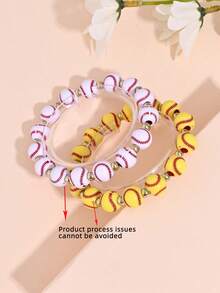 2pcs/Set Sporty Beaded Bracelet Set For Women, Minimalist Bicolor Elastic Bracelet Suitable For Daily Wear