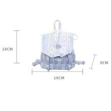 Ba lô mini kẻ caro xanh dương với nơ ren trang trí, kiểu dáng sinh viên, túi đeo vai nhẹ nhàng, thoải mái dành cho nữ, thích hợp sử dụng hàng ngày và du lịch, trang trí phòng, đựng mỹ phẩm. - Nhiều màu - Xem 7