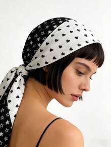 1条点状五角星印花女士头巾，轻薄透气，适合日常佩戴，可作配饰或女孩连衣裙面纱。 - 白色 - 查看 6