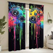 2 pezzi Tende colorate con stampa di arte di giochi - 100% fibra di poliestere lavabile in lavatrice, con motivi di controller di gioco colorati e effetti di spruzzi, decorazione per soggiorno e camera da letto in tutte le stagioni, stile moderno per casa con occhielli, tessuto, adatto per la privacy, 160 g/m² - Multicolore - 2 pezzi - Visualizzare 6