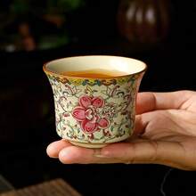 汝窑莲花缠绕茶杯，单杯，客用陶瓷主杯，茶杯，水杯 - 彩色 - 查看 4