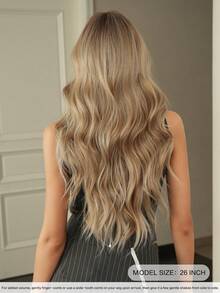7JHH WIGS Blonde Wig With Bangs Dark Roots Loose Long Wavy Wig Mixed Highlights Gray Hair, Heat-Resistant Synthetic Fiber Hair For Women Daily Wear, Cosplay & Music Festival Party Rave Use 26 Inch - Gray Highlight - View 4