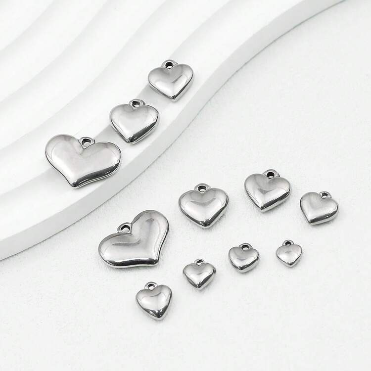 4pcs Stainless Steel Heart Shaped Single Hole Pendant Beads, DIY Jewelry Making, Handmade Beading Craft Supplies - DIY - View 1