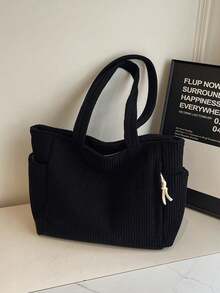 Chiếc túi vải bố này là một chiếc túi mua sắm nhẹ nhàng, giản dị và tối giản, phù hợp với các nữ sinh viên đại học trẻ tuổi. Đây là một chiếc túi xách thời trang, có dung tích lớn và là túi nhung dành cho nữ. - màu đen - Xem 2