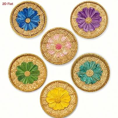 2D Flat, 6pcs Woven Pattern Wooden Coasters, Suitable For Home Gatherings, Cafes, Offices, All Occasions, Home Decor, Christmas Gift