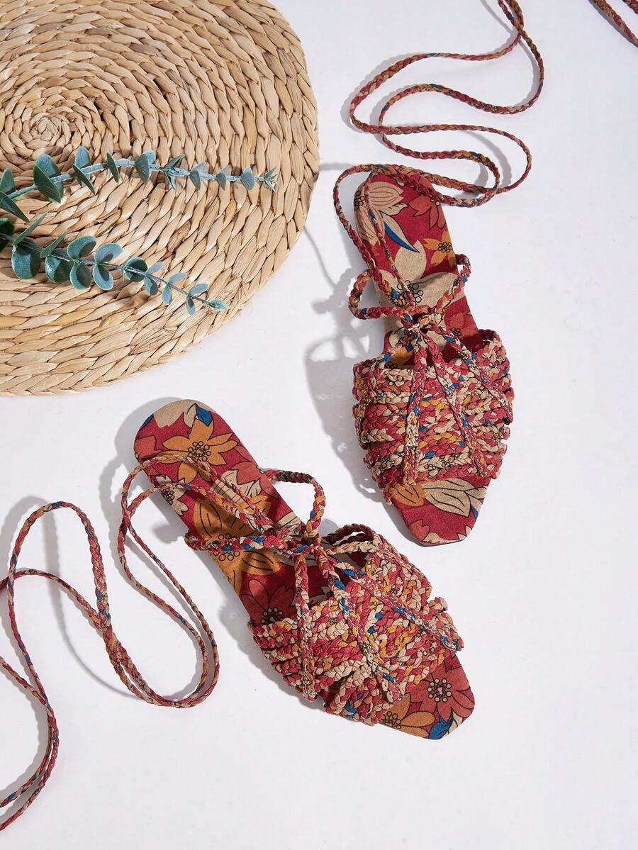 Handmade Woven Faux Suede Straps For Women's Flat Sandals, Fashion Resort Style, Random Woven & Twisted Patterns, Assorted Color Materials & Floral Designs - Multicolor - View 1