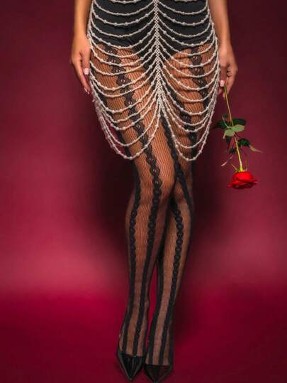 1 Pair Women's Fishnet Jacquard Tights, Sexy & Elegant Braided Fishnet Leggings, Suitable For Various Outfits