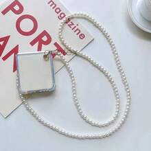 Minimalist Transparent Pearl Chain Folding Phone Case For Samsung Galaxy Z Flip3 5G/Galaxy Z Flip 4 5G/Galaxy Z Flip 5 5G/Galaxy Z Flip 6 5G/Galaxy Z Flip 7 5G, Stylish Foldable Screen Protective Cover - Clear - View 3