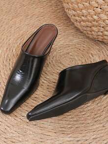 Giày đế xuồng mũi vuông màu đen, thanh lịch, đa năng, phù hợp cho kỳ nghỉ, tiệc tối, phong cách đường phố, công sở, trang phục thường ngày, thời trang tối giản kiểu Âu Mỹ dành cho nữ. - màu đen - Xem 9