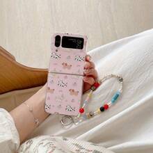 Keychain,Lanyard Cute Cartoon Puppy Party Folding Phone Case With Chain, Compatible With Samsung Galaxy Z Flip3 5G/Galaxy Z Flip 4 5G/Galaxy Z Flip 5 5G/Galaxy Z Flip 6 5G/Galaxy Z Flip 7 5G, Soft & Adorable Cartoon Folding Screen Protective Case - Multicolor - View 2