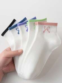 5 Pairs Women's Bow Decor Simple Fashion Comfortable Breathable Ankle Socks - Multicolor - View 8