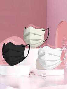 50只装三层一次性口罩，多种颜色可选，采用透气无纺布制成，柔软耳带设计，亲肤舒适，适合成人日常通勤、户外活动，有效防护灰尘和花粉，时尚黑/白/米色/粉色/绿色可选 - 彩色 - 查看 3