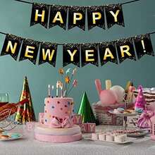 Fecedy Black Gold Happy New Year Banner For New Year Party Decorations - / - 查看 7