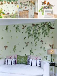 BRUP 1/2/3张/套 动物绿叶墙贴，可移除PVC材质，儿童房装饰，树枝树叶卧室墙贴，自粘春季墙贴 - 彩色 - 查看 1