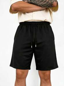 Men's Lightweight Solid Color Shorts, Basic Style Suitable For Basketball Training, Five-Pocket Shorts - Black - View 4