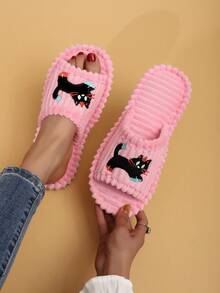 Women's Cute Cat & Fairy Fabric Cartoon Fashion Indoor Slippers, Suitable For All Seasons - Pink - View 1