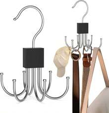 Multi-Purpose Rotatable Belt Hanger & Organizer For Closet - Space-Saving Storage For Belts, Tank Tops, Hats, Scarves, Bras,Ties,  And Purses - 黑色 - 查看 8