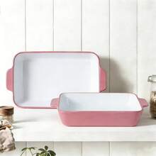 1 个 13.5 英寸长方形粉色陶瓷烤盘，适用于砂锅菜、千层面、蛋糕、节日聚会和日常厨房使用 - 1PC 粉紅矩形烤盤(13.5吋) - 查看 2