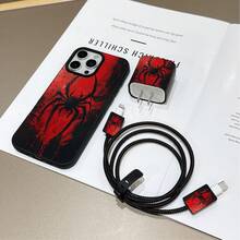 六合一液态黑蜘蛛手机壳 + 充电头保护套 + 数据线保护套 + 收纳绳 + 数据线缠绕线，防震磨砂保护壳，兼容 17/16e/16/15/14/13/12/11/Mini/Pro/Max/Air/X/XR/XS Max/8/7 Plus，时尚手机配件，创意设计，UV 印刷，是送给时尚和音乐爱好者的完美生日礼物。 - 彩色 - 查看 5