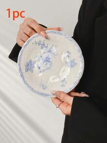 1/2/4pcs French Embossed Blue And White Ceramic Plates, 6inch Premium Ceramic Cake/Dessert/Fruit/Snack/Appetizer/Afternoon Tea Plates, Suitable For Gatherings, Hotels, Elegant Gifts - Multicolor - View 14