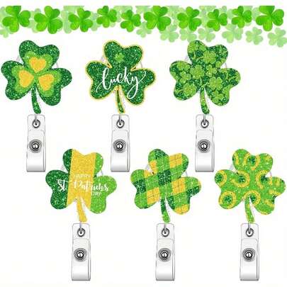 1pc St. Patrick's Day Green Shamrock Badge Reel With Retractable Acrylic ID Card/Business Card Holder And Clip, Ideal For Healthcare Workers And Back To School Gifts