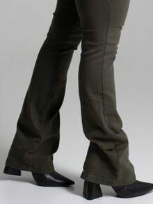 Sawary Women's Flare Bell-Bottom Jeans, Original, High Waist, Lycra Elastane, Comfortable, Green - màu xanh lá - Xem 5