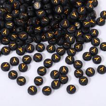 200/500/1000 piezas Cuentas con patrón de letras doradas sobre base negra de 4x7mm para hacer collares y joyería DIY - Fondo negro con letras doradas - Ver 74