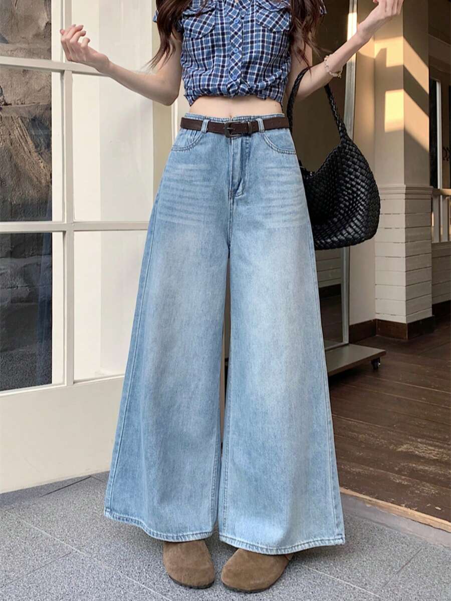 Retro Design Loose Fit Casual Wide Leg Jeans