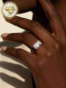 1pc Women's Engagement Ring, Rectangle Radiant Cut Ring, 2.9g 925 Sterling Silver, 2 Carat Moissanite, Bohemian, Elegant, Engagement, Proposal, Wedding Anniversary, Valentine's Day Gift, Comes With Moissanite Certificate And Luxury Gift Box - 2ct Moissanite - View 5