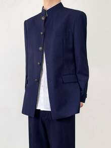 El Uniforme Tradicional Japonés Gakuran | Conjunto Completo de Etiqueta Escolar para Chicos, Inspirado en la Iconica Chaqueta de Cuello Alto - Traje azul marino (chaqueta de solapa + pantalón) sin insignias - Ver 2