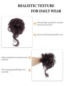 2pcs Synthetic Fiber Fluffy Bun Scrunchies, Braided Elastic Hair Accessories, Synthetic Curly Ponytail For Women - Dark Brown - View 10