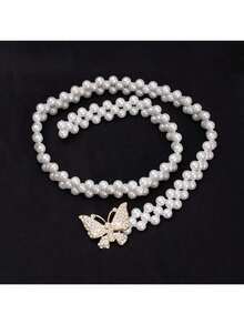 1pc Elegant Stretch Pearl, Rhinestone & Crystal Embellished Belt, Suitable For Autumn, Halloween And Other Occasions