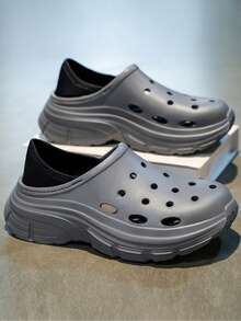 2022 New Men's Thick Sole Elevated Non-Slip Durable EVA One-Piece Comfortable Slide Sandals, Suitable For Driving, Beach, And Outdoor Activities - Grey - View 3