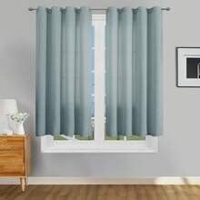 Bộ 1/2 rèm cửa giả vải lanh, thích hợp cho phòng khách, phòng ngủ, tạo sự riêng tư, rèm cửa dệt bằng vải bố mộc mạc, hơi trong suốt, có khoen treo, lọc ánh sáng, màu be, xanh lá cây nhạt, xám đậm, trắng. - Màu xanh lam - Xem 27