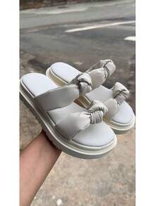 Sandália Feminina Papete Flatform Leve Confortável - Branco - Visão 6