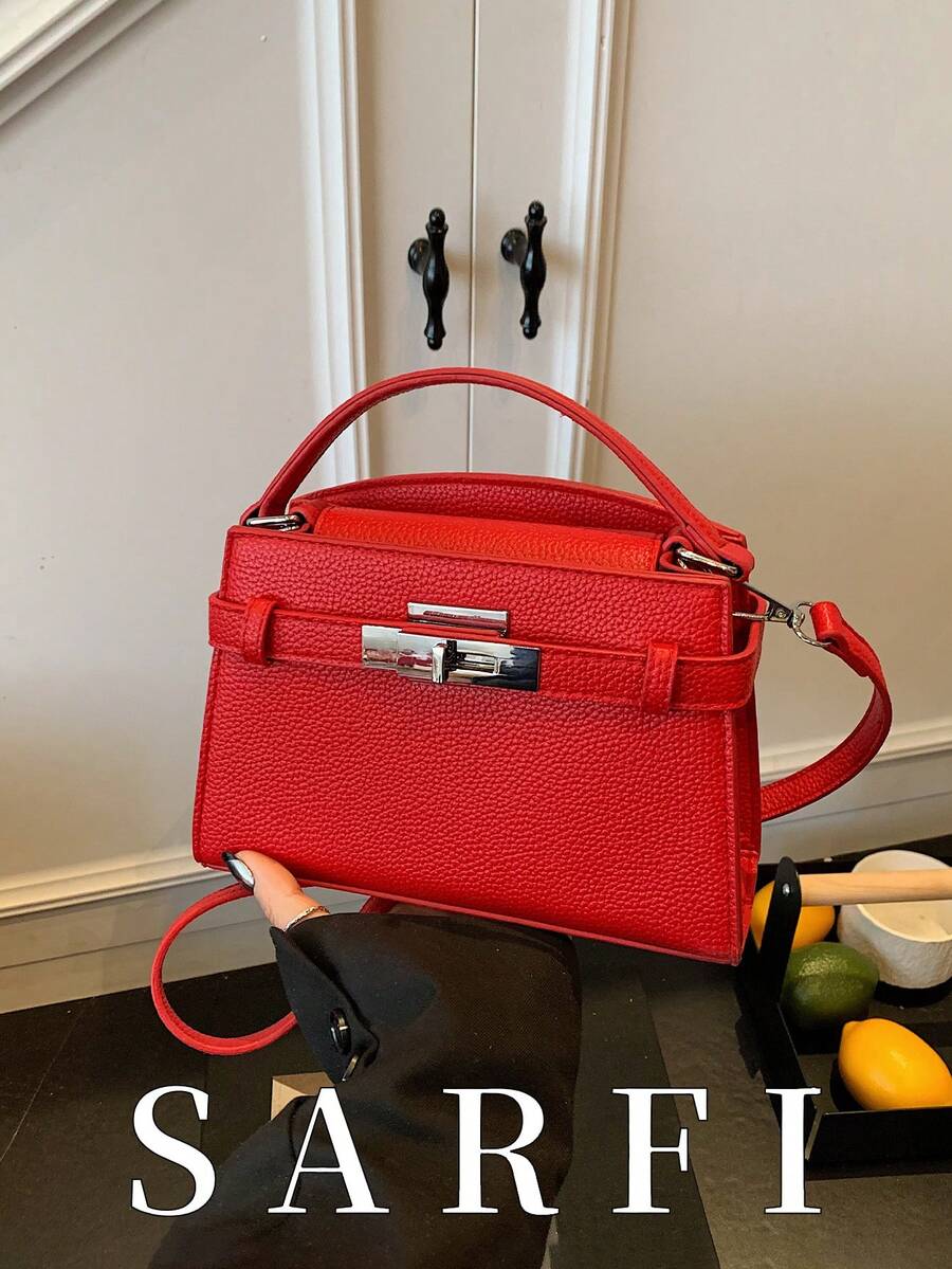 Modern Classic Style Women's Handbag With Strap Decoration; Stylish Bright Red Shoulder Bag - Red - View 1