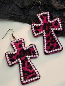 Fashionable Leopard Print Cross Flocked Earrings, Exaggerated Design Earrings For Women, Sexy Style - Gothic - View 5