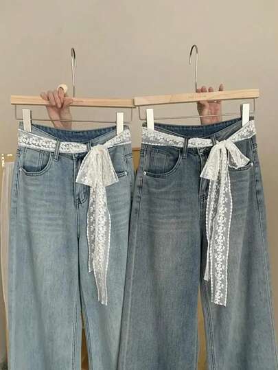 1 Piece Women's Lace Bow Waist Cinch, Vintage Floral Embroidered Self-Tie Belt, Elegant Decorative Sash For Jeans, Dresses & Skirts, Y2K Aesthetic Fashion Accessory