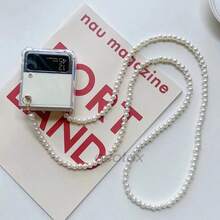 Minimalist Transparent Pearl Chain Folding Phone Case For Samsung Galaxy Z Flip3 5G/Galaxy Z Flip 4 5G/Galaxy Z Flip 5 5G/Galaxy Z Flip 6 5G/Galaxy Z Flip 7 5G, Stylish Foldable Screen Protective Cover - Clear - View 5