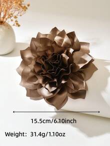 1枚优雅缎面花卉胸针，夸张独特的设计，精品翻领别针，适合女性日常、派对及任何场合，时尚派对礼服配饰 - 咖色 - 查看 2