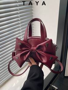 New Vintage Fashion Handbag, Zipper Closure, Lightweight Minimalist, Bow Decor, Adjustable Long Shoulder Strap, Small Capacity Crossbody Bag, Suitable For Women's Daily Life, Casual, Commute, Work, Vacation And Student Use - Burgundy - View 2