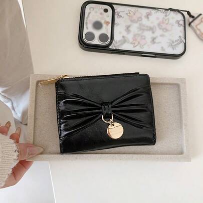 우아한 리본 펜던트 - 미니멀리스트 한국 스타일 INS 여성용 이중 지갑 대용량 카드 홀더 여성 지갑 인기 아이템 미니 지갑 지갑 작은 지갑 귀여운 지갑 귀여운 물건 어머니의 날 선물 크루즈 필수품 머니 클립