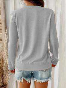 Simple Round Neck Long Sleeve Casual Thin Pullover Sweatshirt - 淺灰色 - 查看 4
