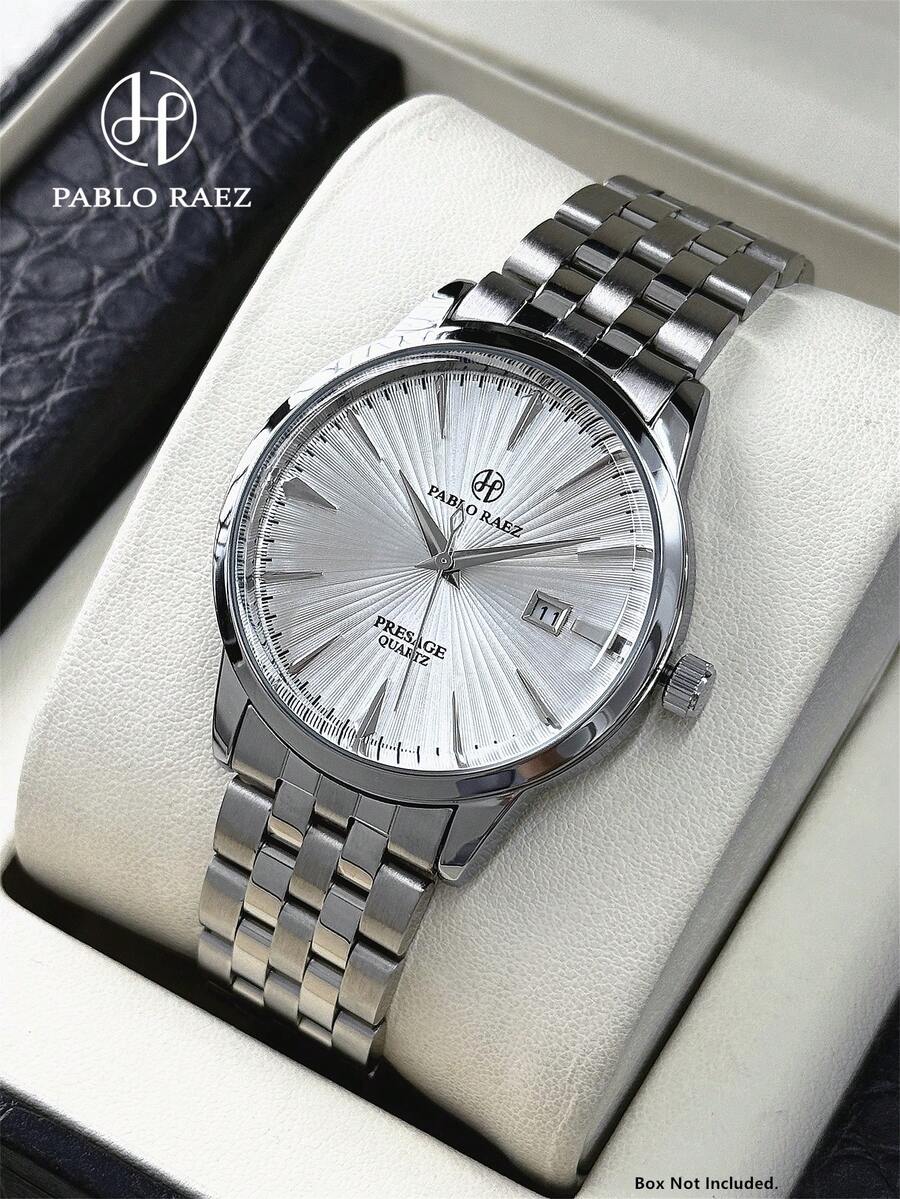 Pablo Raez 1 chiếc đồng hồ nam chính hãng, kiểu dáng lịch lãm dành cho doanh nhân, chất lượng cao cấp AAA, dây đeo bằng thép không gỉ dày dặn, thương hiệu nổi tiếng, thiết kế mới, mặt số vạch chia rõ nét, hiển thị ngày, màu bạc, chống nước 50M, lịch đơn giản, hiển thị ngày tháng, đồng hồ nam thép không gỉ thời trang thường ngày, kim thép, đồng hồ đeo tay cao cấp dùng hàng ngày, quà tặng thầy cô, quà tặng bố hoặc bạn bè nam, quà tốt nghiệp, đám cưới, sinh nhật.